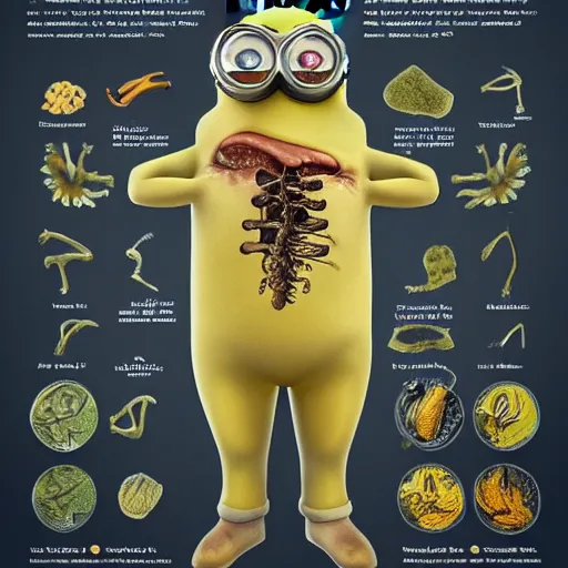 Image similar to A detailed biological anatomy of a minion