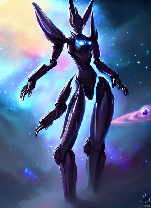 Image similar to cinematic goddess shot, cosmic sized perfectly proportioned stunning beautiful hot anthropomorphic robot mecha female dragon, in space, nebula background, larger than galaxies, holding galaxy, sharp claws, sleek silver armor, epic proportions, epic size, epic scale, digital art, furry art, macro art, dragon art, giantess art, warframe fanart, furaffinity, deviantart