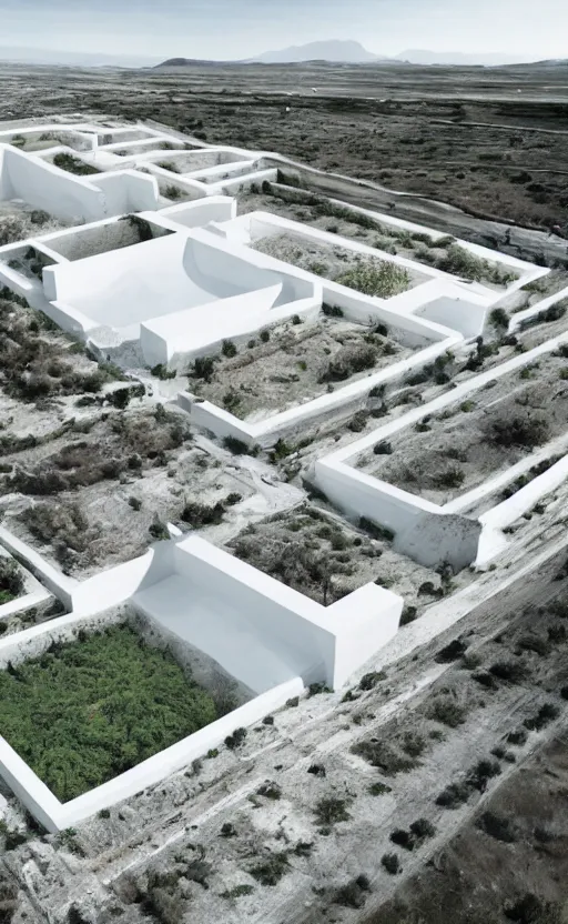 Prompt: architectural section of bioremediation white architecture, in chuquicamata, epic, cinematic, hyperealistic