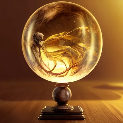 Prompt: crystal ball on a wood stand with a beautiful dreamscape inside, studio product photography, super highly detailed, professional digital painting, artstation, concept art, smooth, sharp focus, extreme illustration, unreal engine 5, photorealism, beautiful, cinematic, art by artgerm and rutkowski and alphonse mucha and loish and wlop