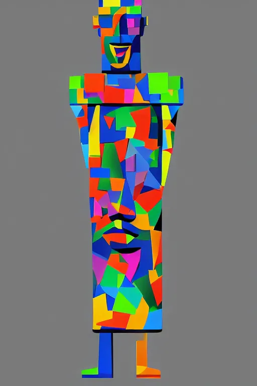 Image similar to cubist moai statue cutout digital illustration cartoon colorful beeple