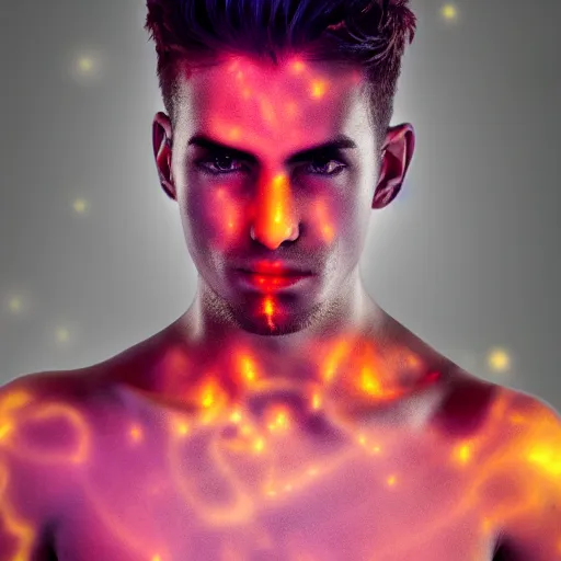 Image similar to a male, glowing, frontal view, cool looking, high resolution