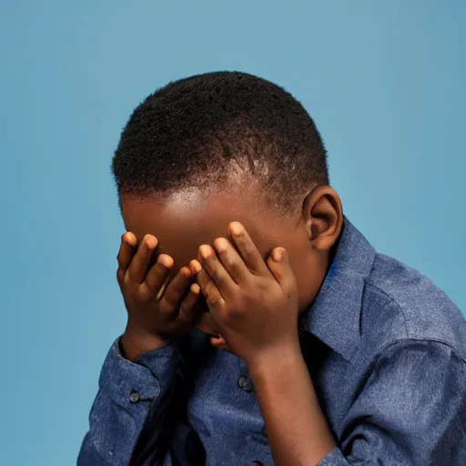 Image similar to photo of a black boy crying, studio portrait