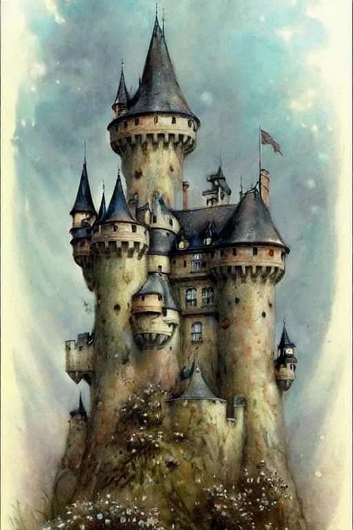 Image similar to (((((1950s fairy tale castle . muted colors.))))) by Jean-Baptiste Monge !!!!!!!!!!!!!!!!!!!!!!!!!!!