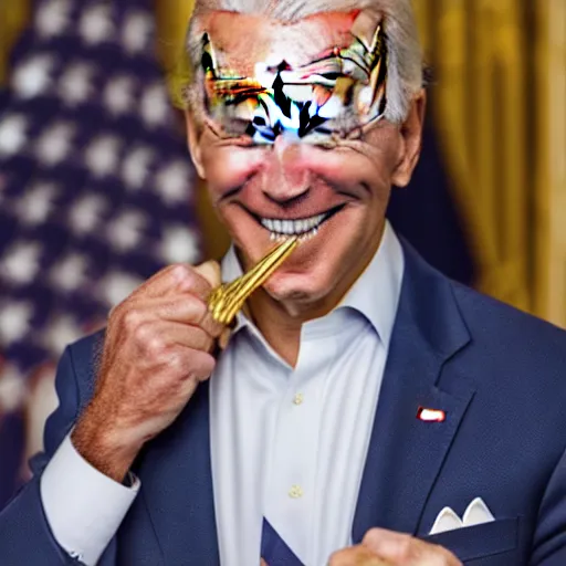 Prompt: joe biden baring his teeth to show off gold teeth