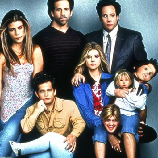 Prompt: the cast of its always sunny in philadelphia, in a scene of full house, photo realism, perfect face, realistic