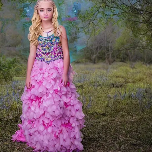 Image similar to a beautiful young princess with long blonde hair and blue eyes wearing a sleeveless elaborately beaded pink dress, high resolution film still, 8k, HDR color, film by Simon Langton and David Frankel