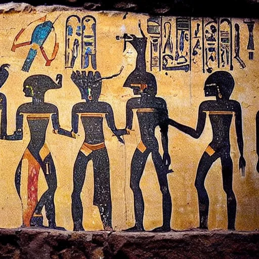 Image similar to aliens painting on a ancient egypt wall