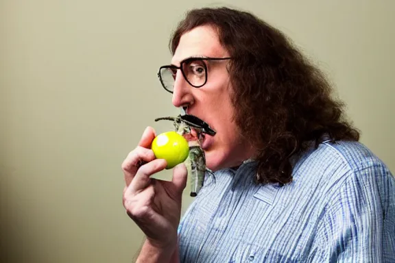 Prompt: weird al eating a light bulb in a nursing home