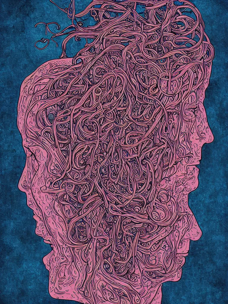 Prompt: a person with thought tendrils emanating from their head, digital art, lost in thought, driving