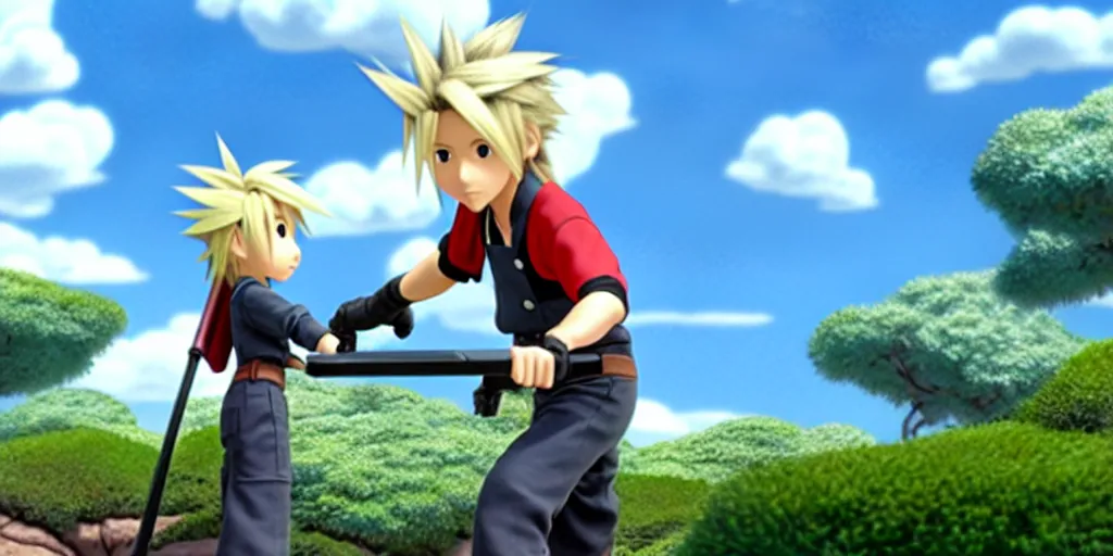 Prompt: a wholesome animation key shot of cloud strife studio ghibli pixar and disney animation sharp render