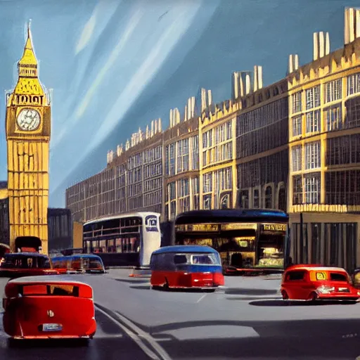 Image similar to london in 1 9 6 0, painting photorealistic, dynamic light, ultra detailed, cinematic