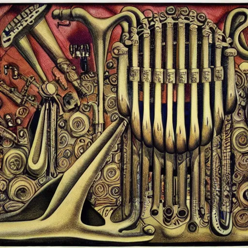 Prompt: a fabric rendering of alien musical instruments by kinuko craft rendered by houdini