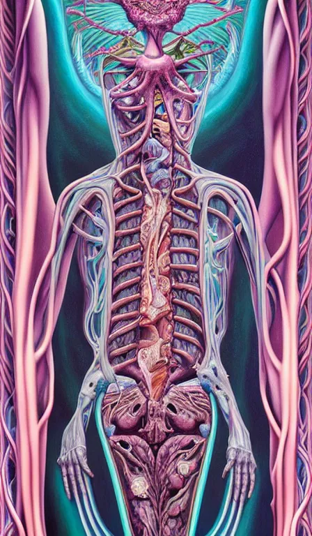 Image similar to a biomorphic painting of the high priestess tarot card, a anatomical medical illustration by nychos and alex grey, cgsociety, neo - figurative, pastel blues and pinks, detailed painting, rococo, oil on canvas, lovecraftian