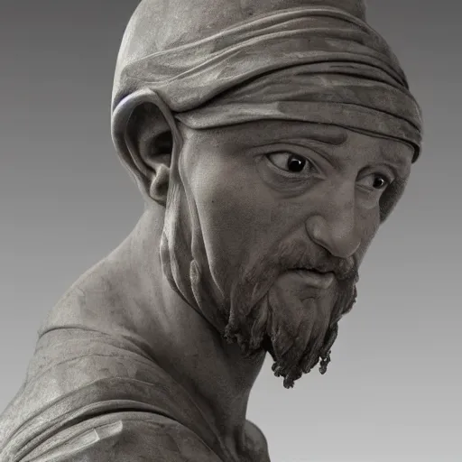 Image similar to donatello of the teenage mutant ninja turtles as a sculpture from the renaissance made of white marble, high details, cinematic, photorealistic