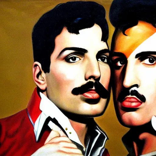 Prompt: freddie mercury and elvis painted by diego de velazquez