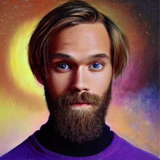Prompt: PewDiePie with a square head, painted by Gilbert Williams