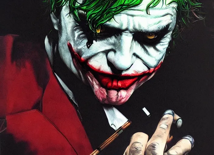 Image similar to a highly detailed beautiful portrait of the joker playing pool by yoji shinkawa