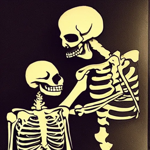 Image similar to a friendly skeleton entertaining a girl