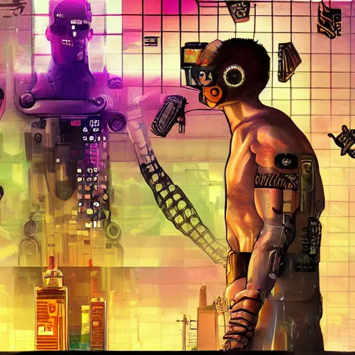 Image similar to cyborg dauchsund begging for oil, cyberpunk, vaporwave, cinematic