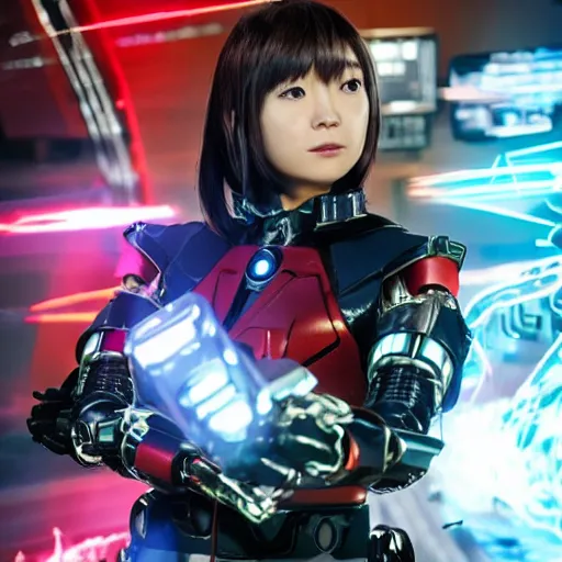 Image similar to still from a 2 0 1 9 japanese tokusatsu tv show starring actress suzu yamanouchi as a cybernetic female sentai hero. science - fiction ; action.