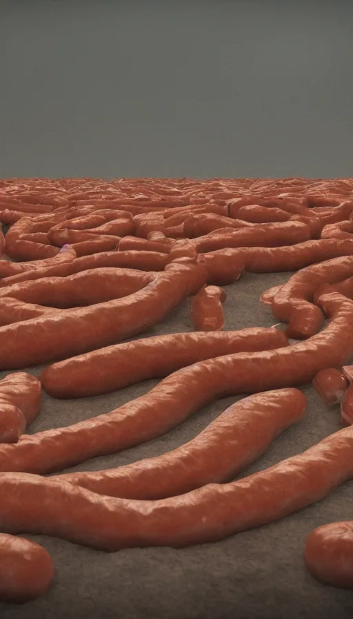 Prompt: a dystopian landscape made of hotdogs, Octane Render, cinematic