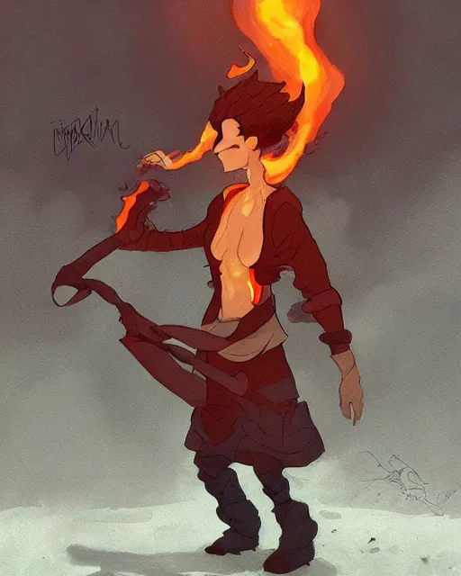 Image similar to squidward wearing fire nation clothing and practicing firebending outside at susnset, [ [ [ [ [ [ [ [ greg rutkowski ] ] ] ] ] ] ] ]