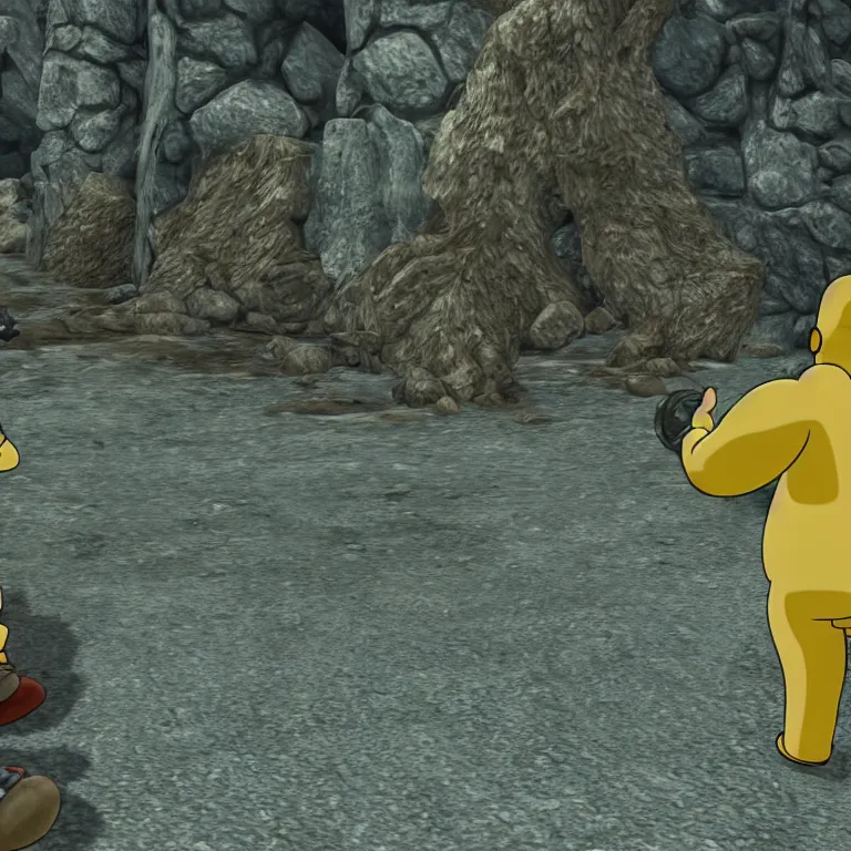 Prompt: screenshot of homer simpson in skyrim