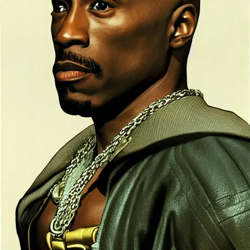 Prompt: Tupac Shakur as Mace Windu, highly detailed lucasfilm concept art from 1990s, 8k, movie still, high contrast