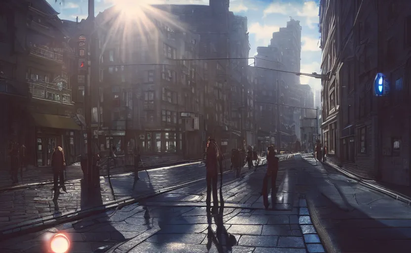 Prompt: photorealistic blame! city streets. daylight. sunlight. lens flare. light fixtures. 8K. detailed. photorealism. artstation, ghibli. 25mm f/1.7 ASPH Lens. ultra realistic