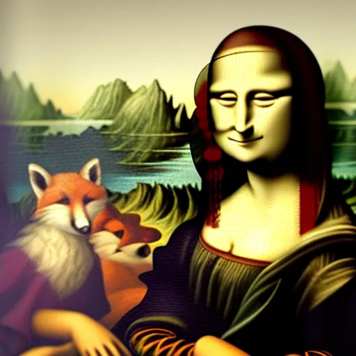 Prompt: mona lisa with a fluffy fox head
