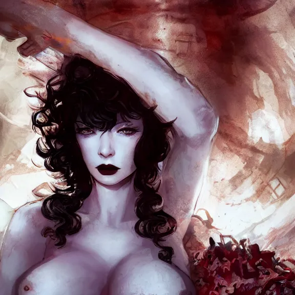 Image similar to christina hendricks!!!!! goth!!!!! cave painting, tankoban, 4 k, tone mapping, akihiko yoshida, james jean andrei riabovitchev marc simonetti, yoshitaka amano, long hair, curly, h. hydrochaeri