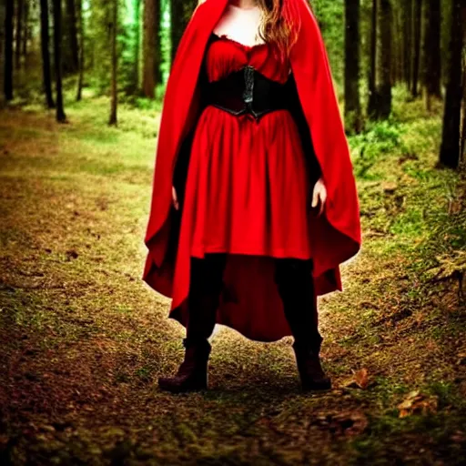 Image similar to photo of a real-life beautiful red riding hood warrior