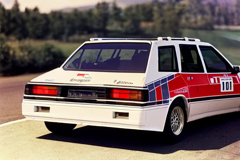 Prompt: designed by giorgetto giugiaro touring race car 1 9 8 8 ford fairmont wagon estate, ektachrome photograph, volumetric lighting, f 8 aperture, cinematic eastman 5 3 8 4 film