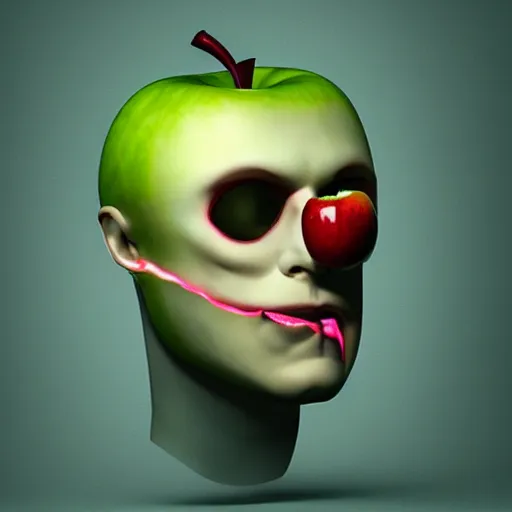 Image similar to a man's face is fused into an apple, artstation, cgsociety, 8 k