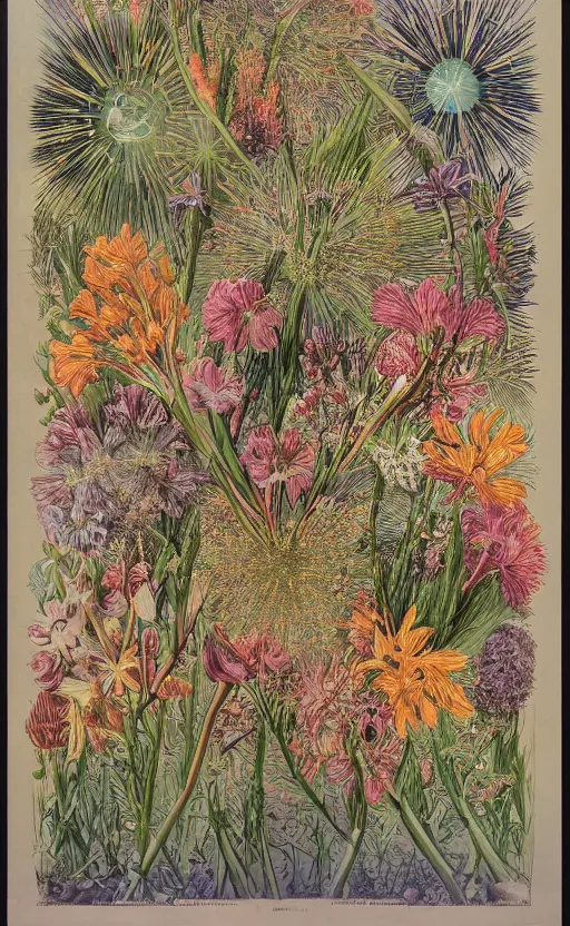 Image similar to scanned flowers as fireworks illustration of Kunstformen der Natur (Art forms in Nature) by Ernst Haeckel 1899