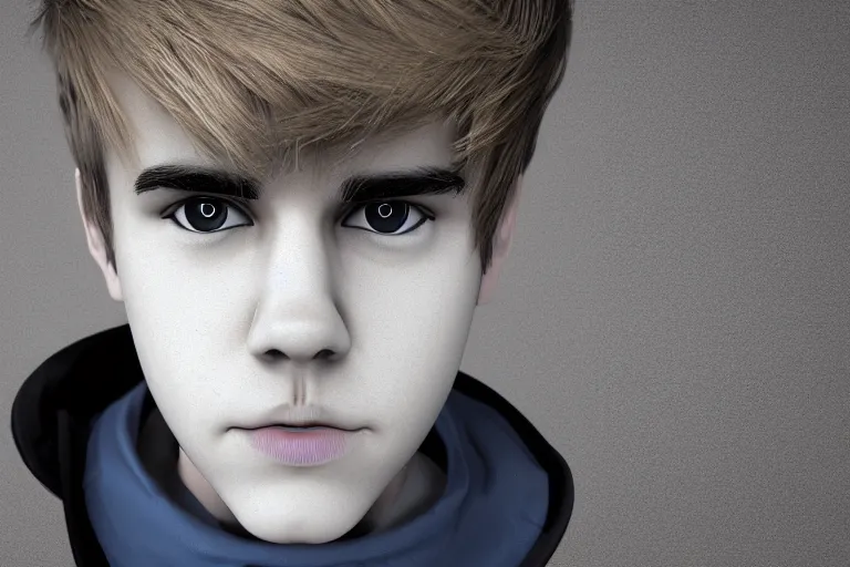 Prompt: a robot with the face of justin bieber, photograph, blender render,