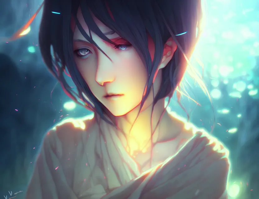 Image similar to the light of the ages rests of her shoulders, and her eyes are filled with sadness, by nashimanga, anime illustration, anime key visual, beautiful anime - style digital painting by wlop, amazing wallpaper