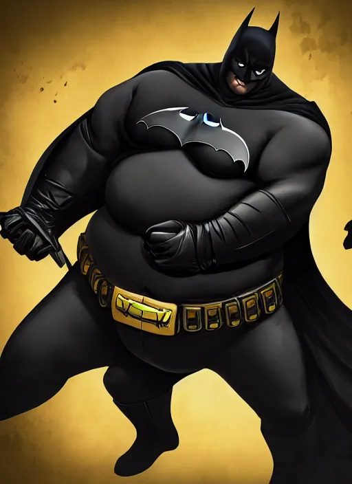 Image similar to Morbidly obese Batman, detailed digital art, trending on Artstation