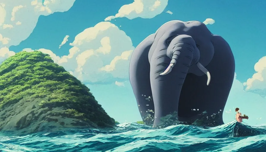 Prompt: A highly detailed matte painting of huge Homunculus loxodontus!!!!!!!!!!!!!!!!!!!! in the ocean, by Studio Ghibli, Makoto Shinkai, by Artgerm, by beeple, by Greg Rutkowski, volumetric lighting, octane render, 4K resolution, trending on artstation, masterpiece