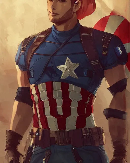 Image similar to an anime portrait of jensen ackles as a beautiful man wearing a captain america costume from skyrim, by stanley artgerm lau, wlop, rossdraws, james jean, andrei riabovitchev, marc simonetti, and sakimichan, trending on artstation