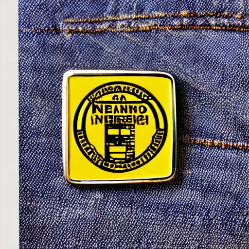 Image similar to a square enamel pin of a retro warning label, smooth curves