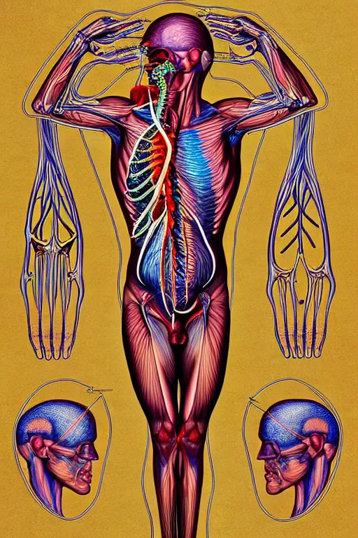 Image similar to psychedelic anatomically accurate labeled medical diagram of centaur, intricate parts, fine details, hyper realistic, elegant minimalism, by seichen, surreal