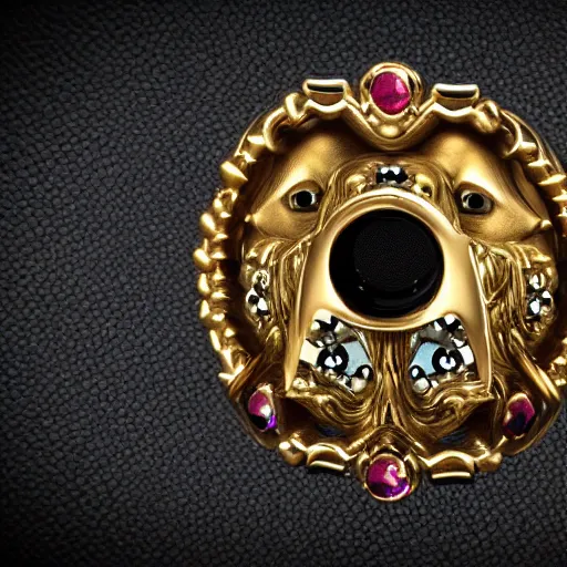 Image similar to complex golden ring with cameo and gems of a vampire mouth with a cyberpunk and gothic style, 8k, details