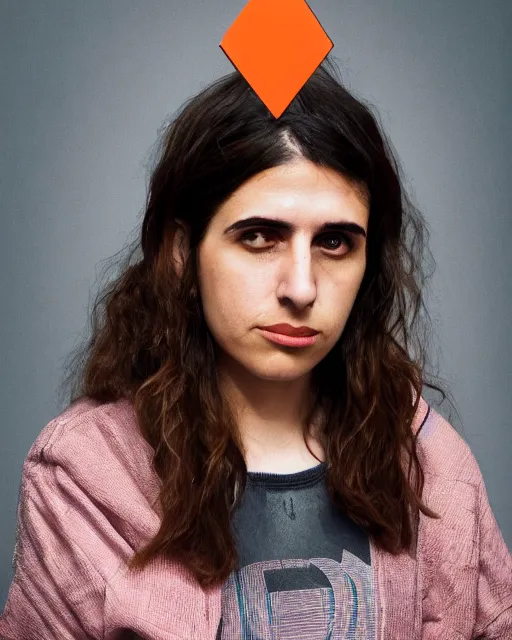 Image similar to hila klein from h 3 h 3, wearing an oufit made from stainless steel, weird expressionist pose, modern fashion, half body shot, photo by greg rutkowski, female beauty, f / 2 0, symmetrical face, warm colors, depth of field