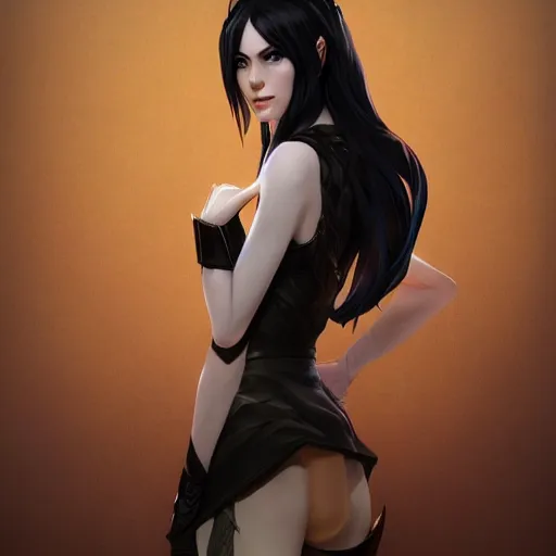 Image similar to tall woman with black hair and pale skin, from league of legends, as human, au naturel, hyper detailed, digital art, trending in artstation, cinematic lighting, studio quality, smooth render, unreal engine 5 rendered, octane rendered, art style by klimt and nixeu and ian sprigger and wlop and krenz cushart!