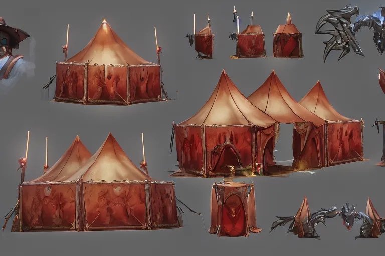Prompt: 3d sculpt of a huge dark fantasy gothic circus tent, artstaton, League of Legends, red dead redemption2, overwatch, digital illustration