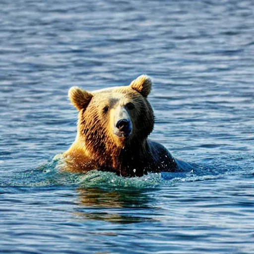 Prompt: A bear swimming in the lake