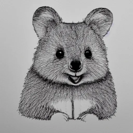 Image similar to portrait of a happy quokka, mcu, drawn with a single line, line drawing, art, minimalist, continuous line drawing, sakura pigma micron,