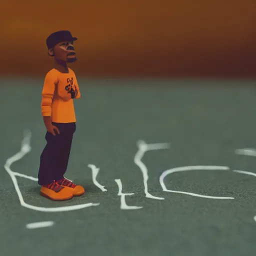 Image similar to a cinematic film still of a claymation stop motion film starring chance the rapper as a college student, shallow depth of field, 8 0 mm, f 1. 8